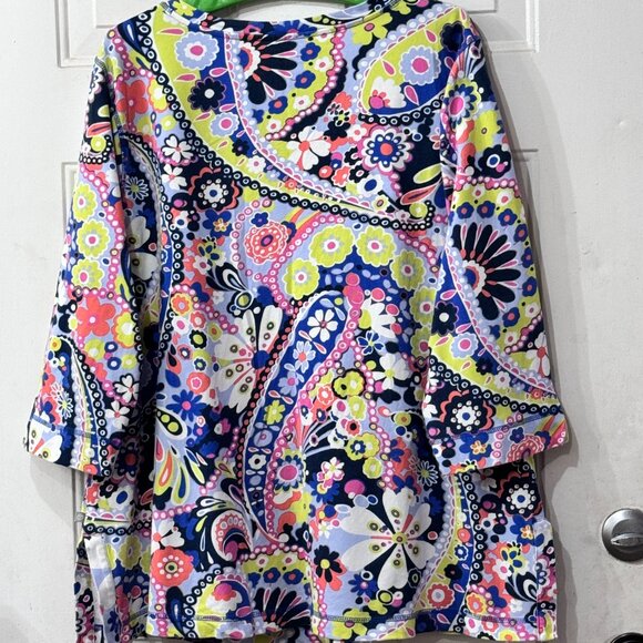 NEW T by Talbots UPF 50 Sz 3X Womens Pique Knit Tunic 3/4 Sleeve Multi Daisy - Picture 7 of 9